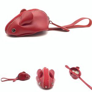 Cute Soft Leather 3D Mouse Coin Purse Change Purse with wrist strap (Red)